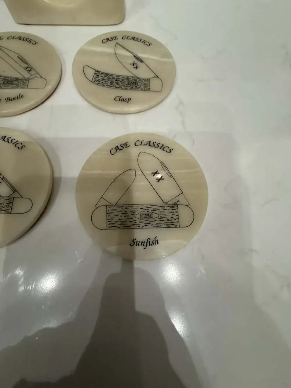 Case Classics Vintage Stone Coaster Set of 4 with Holder featuring Knife Models